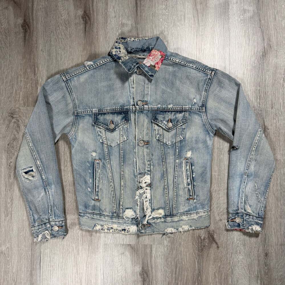 Mens Denim & Supply Ralph Lauren Distressed Denim Trucker Jacket XS